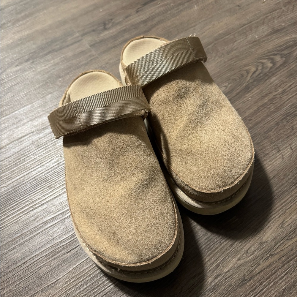 UGG Beige Suede Slide Clogs